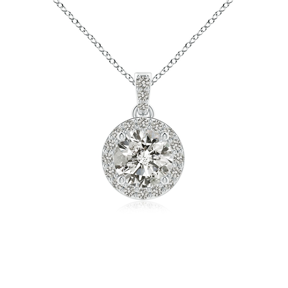 5mm KI3 Round Diamond Dangle Pendant with Halo in White Gold 
