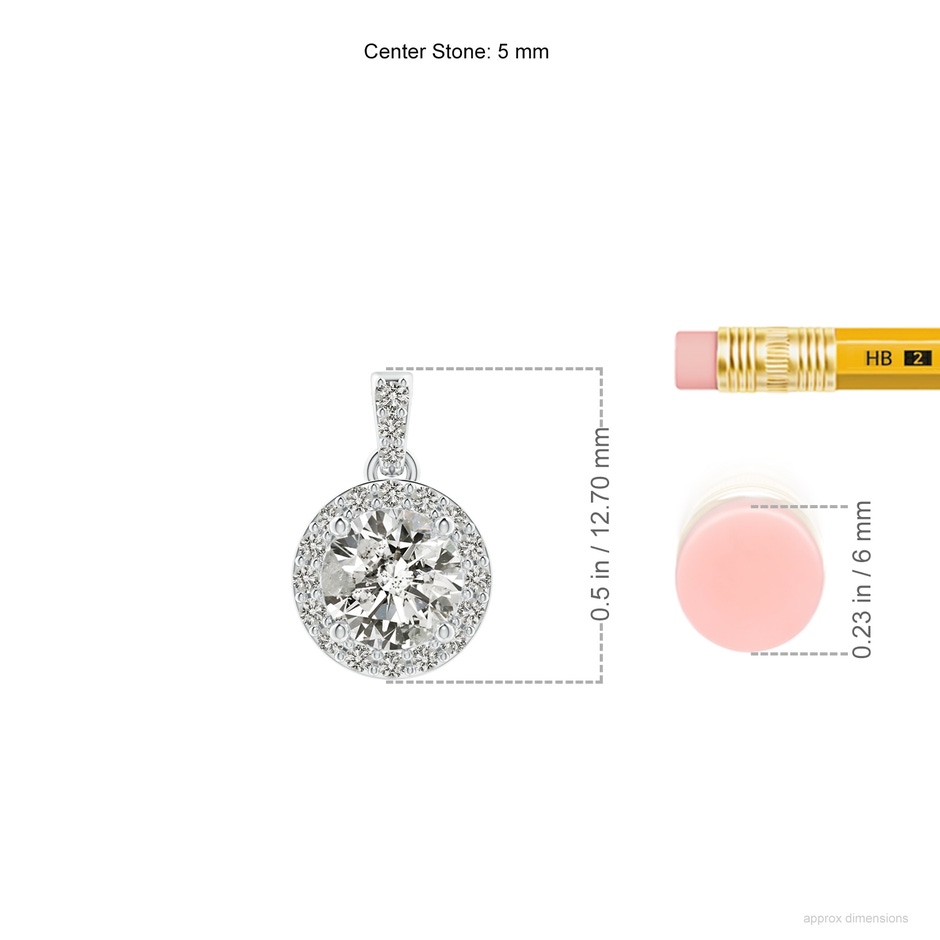 5mm KI3 Round Diamond Dangle Pendant with Halo in White Gold ruler