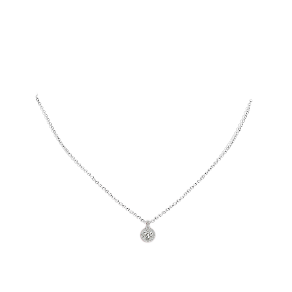 5mm KI3 Round Diamond Dangle Pendant with Halo in White Gold pen
