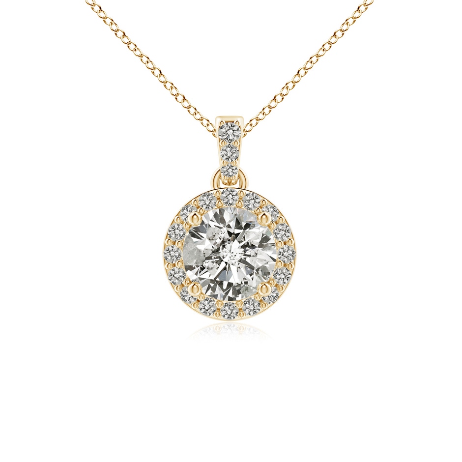 5mm KI3 Round Diamond Dangle Pendant with Halo in Yellow Gold 