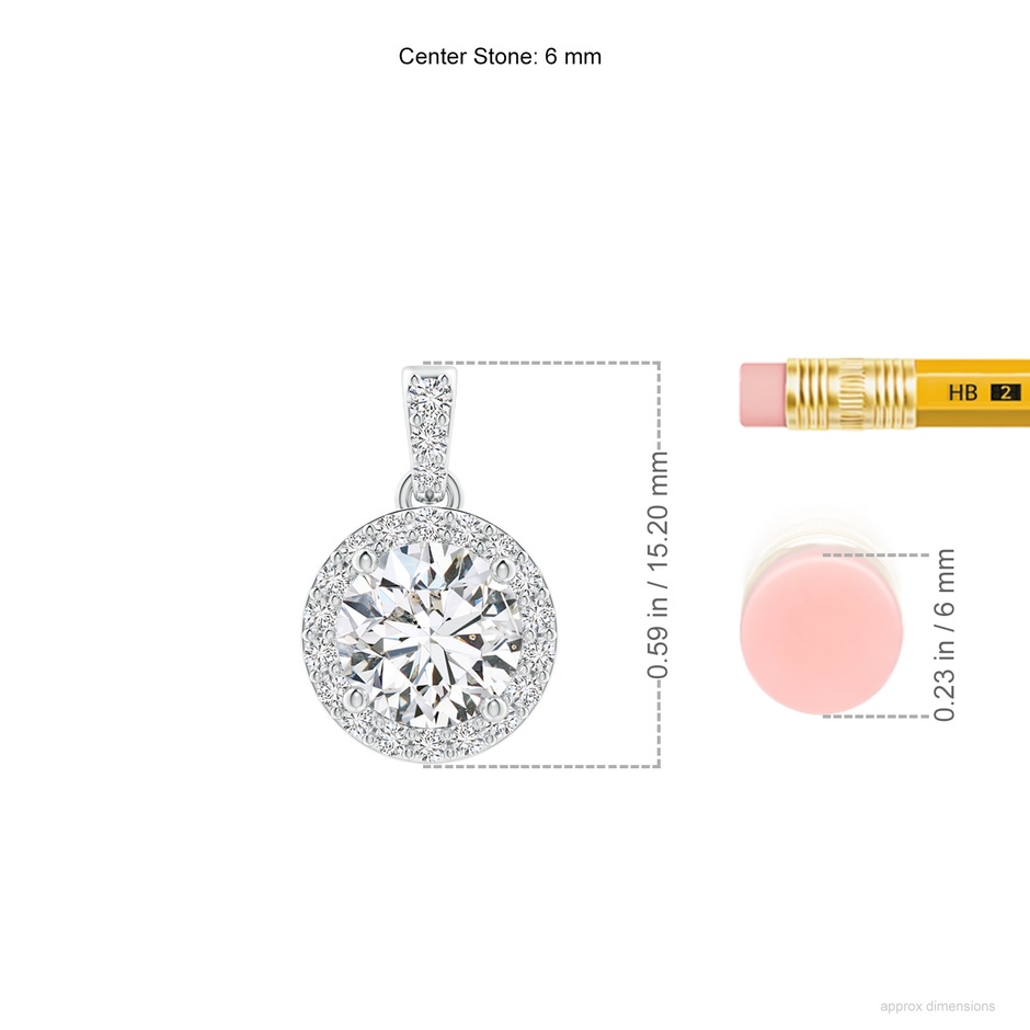 6mm HSI2 Round Diamond Dangle Pendant with Halo in P950 Platinum ruler