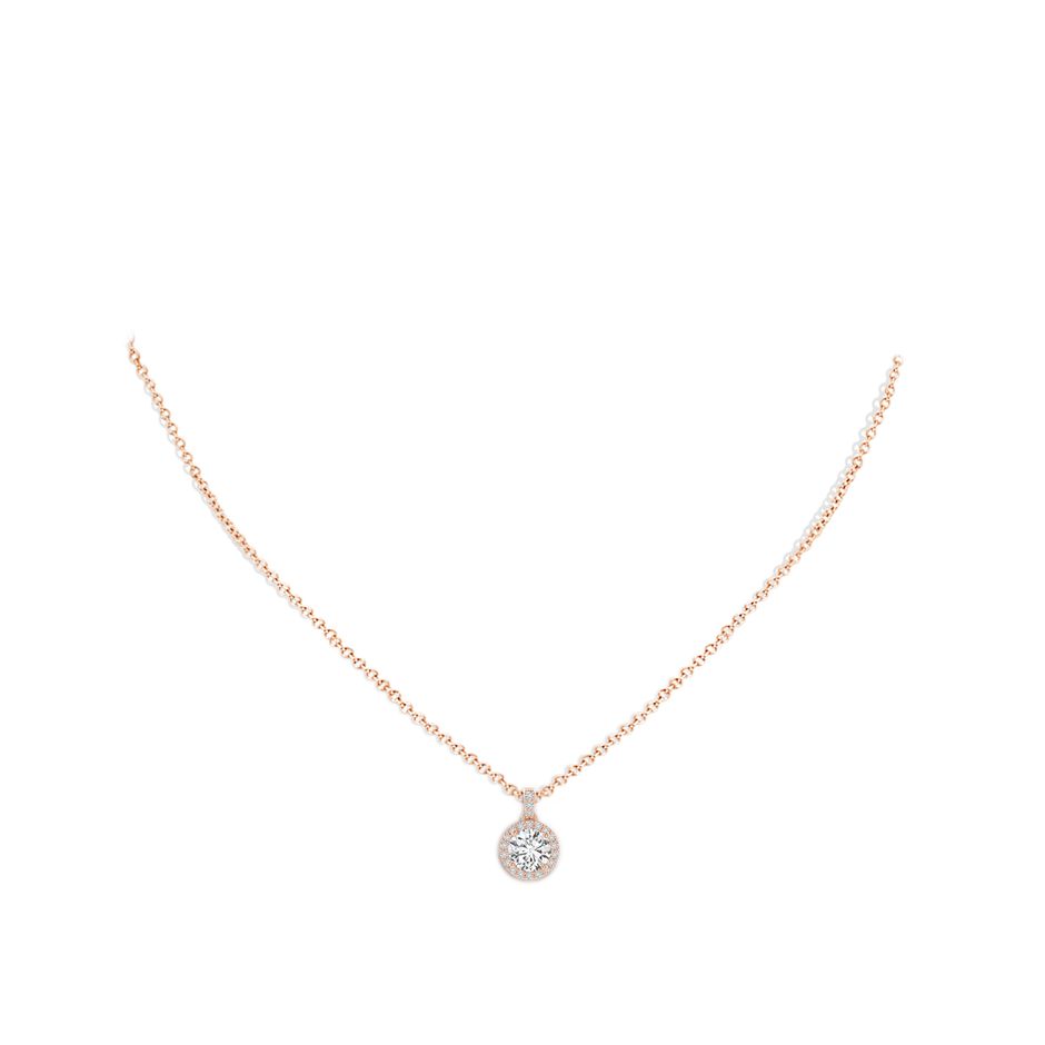 6mm HSI2 Round Diamond Dangle Pendant with Halo in Rose Gold pen