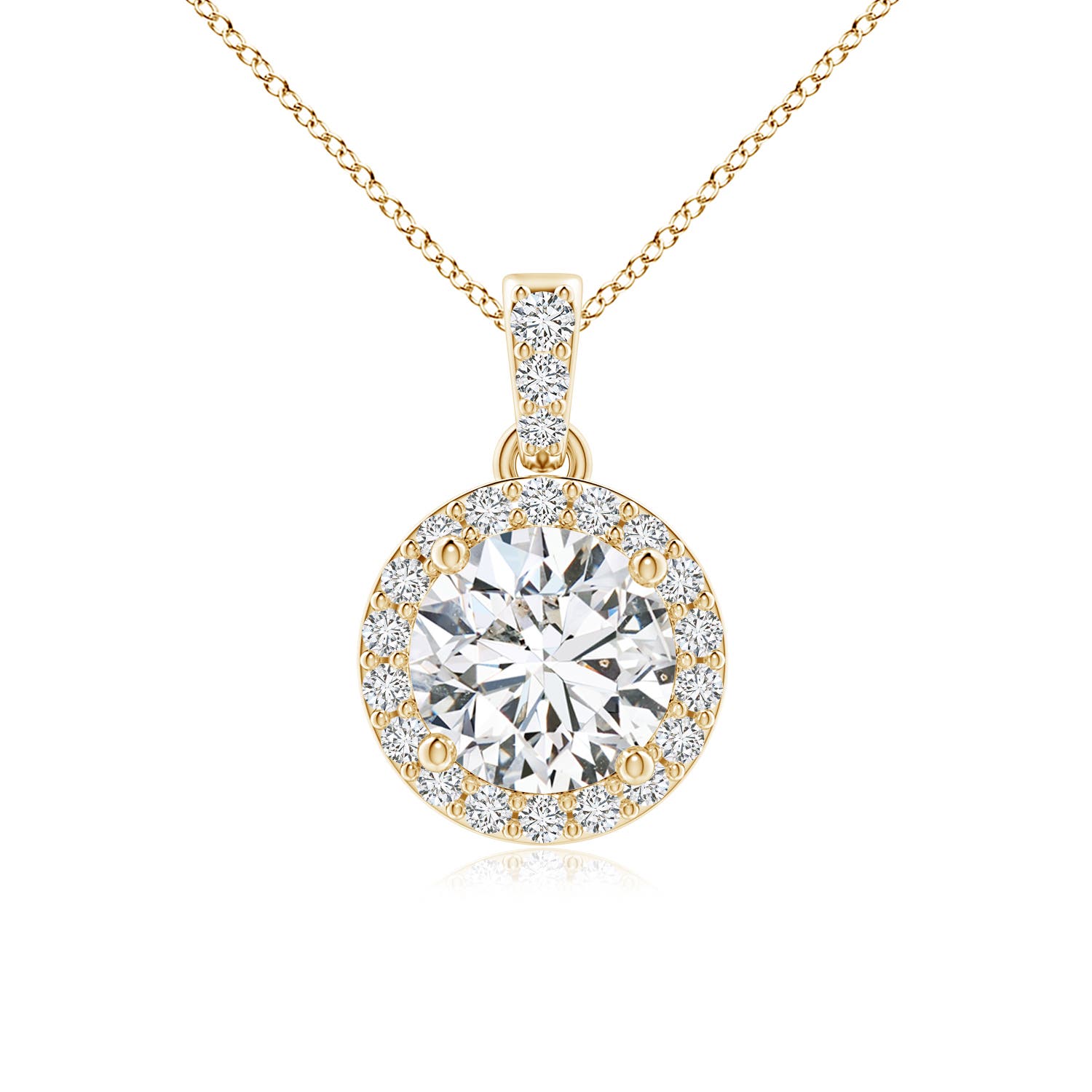6mm HSI2 Round Diamond Dangle Pendant with Halo in Yellow Gold