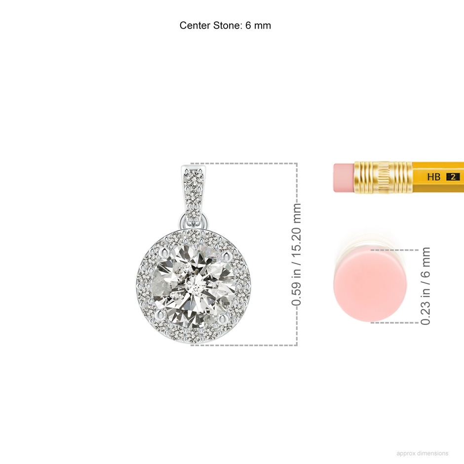 6mm KI3 Round Diamond Dangle Pendant with Halo in White Gold ruler