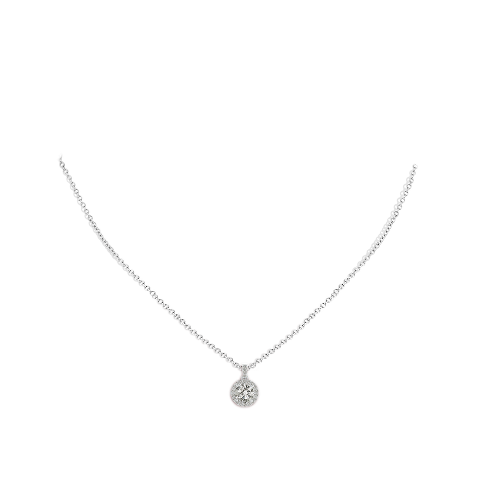 6mm KI3 Round Diamond Dangle Pendant with Halo in White Gold pen