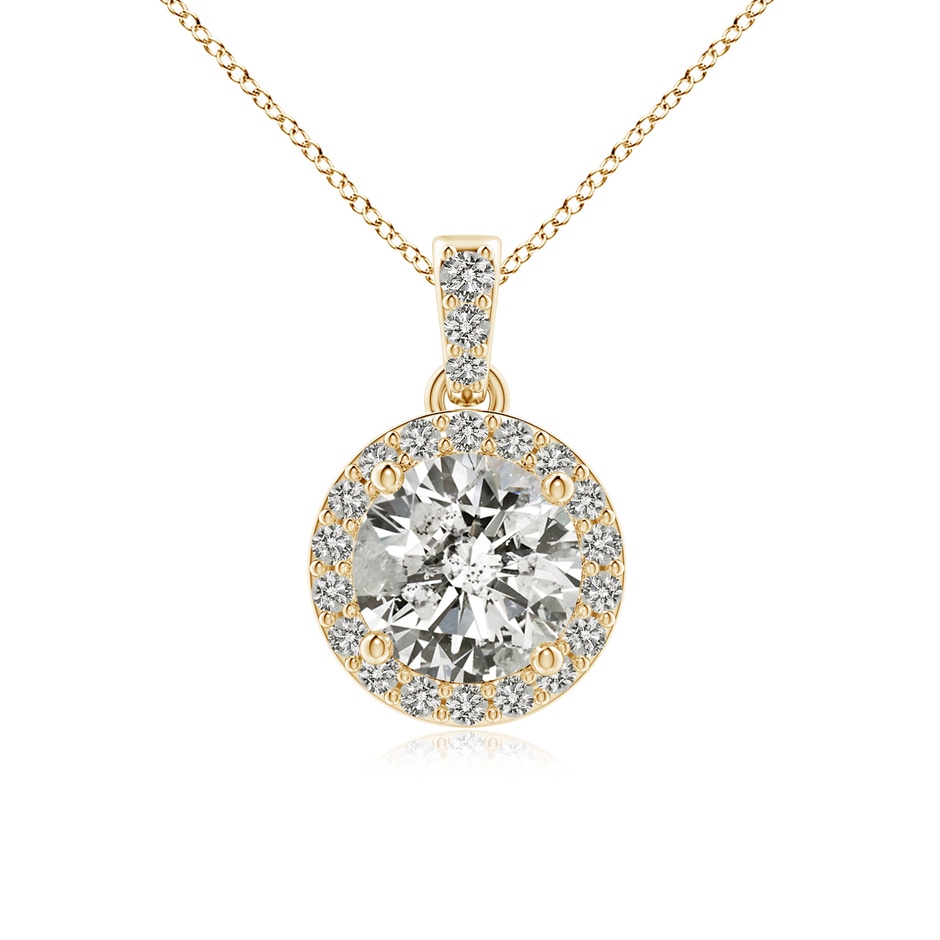 6mm KI3 Round Diamond Dangle Pendant with Halo in Yellow Gold 