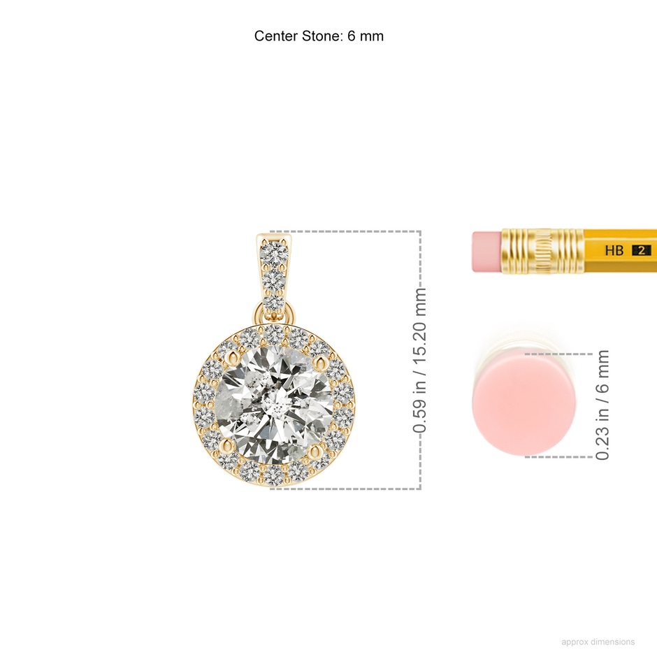 6mm KI3 Round Diamond Dangle Pendant with Halo in Yellow Gold ruler