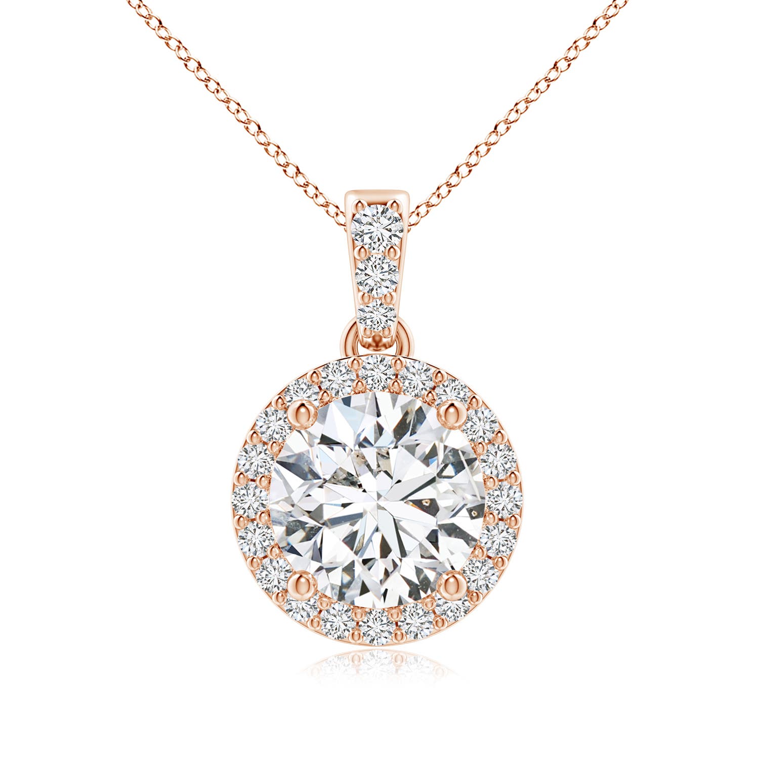 7mm HSI2 Round Diamond Dangle Pendant with Halo in Rose Gold