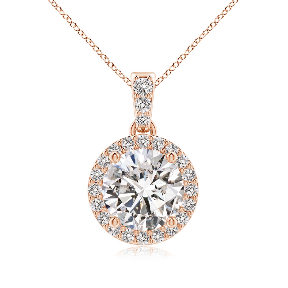 7mm IJI1I2 Round Diamond Dangle Pendant with Halo in Rose Gold 