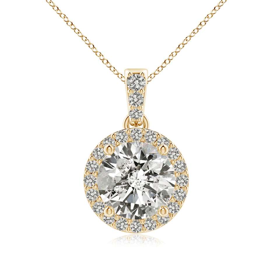 7mm KI3 Round Diamond Dangle Pendant with Halo in Yellow Gold 
