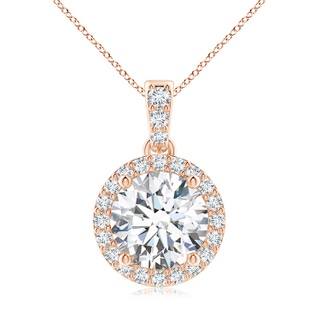 8.1mm GVS2 Round Diamond Dangle Pendant with Halo in 9K Rose Gold