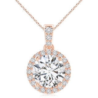 9.2mm HSI2 Round Diamond Dangle Pendant with Halo in 18K Rose Gold