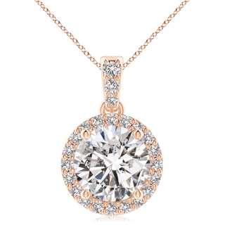 9.2mm IJI1I2 Round Diamond Dangle Pendant with Halo in Rose Gold