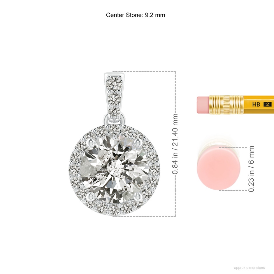 9.2mm KI3 Round Diamond Dangle Pendant with Halo in S999 Silver ruler
