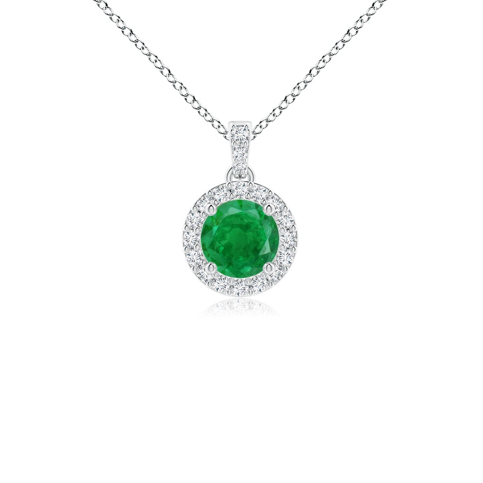 4mm AA Round Emerald Dangle Pendant with Diamond Halo in P950 Platinum 