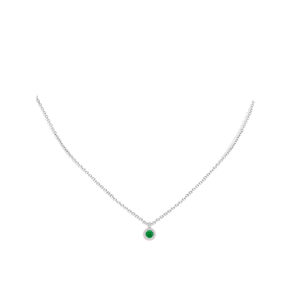 4mm AA Round Emerald Dangle Pendant with Diamond Halo in P950 Platinum pen