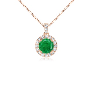 4mm AA Round Emerald Dangle Pendant with Diamond Halo in Rose Gold