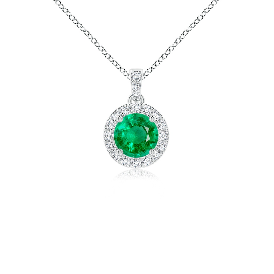 4mm AAA Round Emerald Dangle Pendant with Diamond Halo in P950 Platinum 