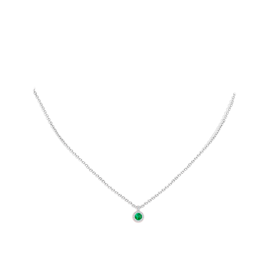 4mm AAA Round Emerald Dangle Pendant with Diamond Halo in P950 Platinum pen