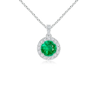 4mm AAA Round Emerald Dangle Pendant with Diamond Halo in White Gold