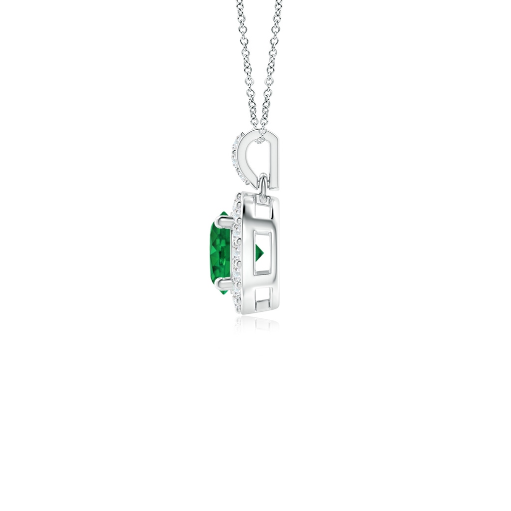 4mm AAA Round Emerald Dangle Pendant with Diamond Halo in White Gold Side 199