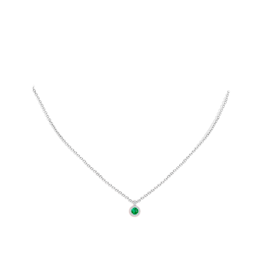 4mm AAA Round Emerald Dangle Pendant with Diamond Halo in White Gold pen