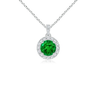 4mm AAAA Round Emerald Dangle Pendant with Diamond Halo in P950 Platinum