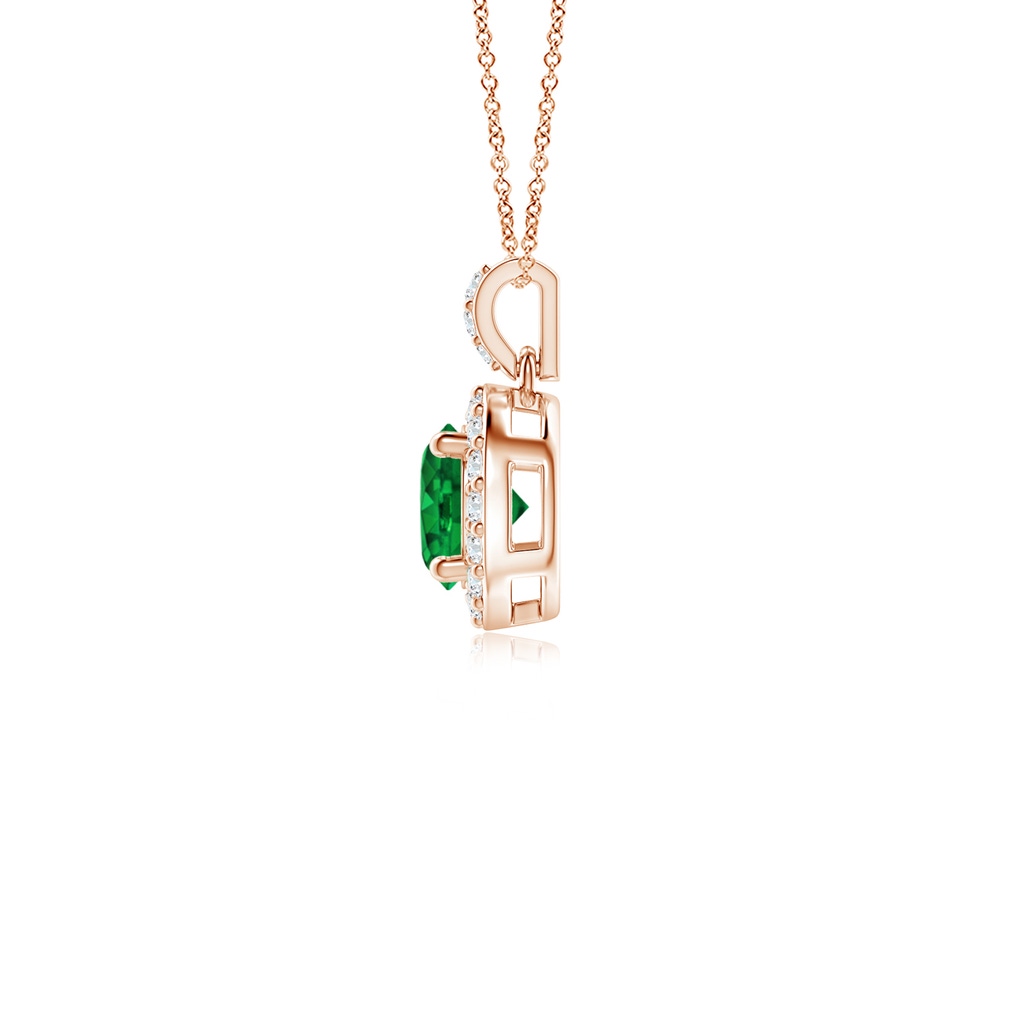 4mm AAAA Round Emerald Dangle Pendant with Diamond Halo in Rose Gold - side 199