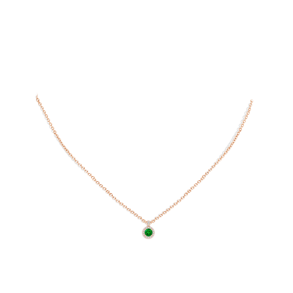 4mm AAAA Round Emerald Dangle Pendant with Diamond Halo in Rose Gold pen