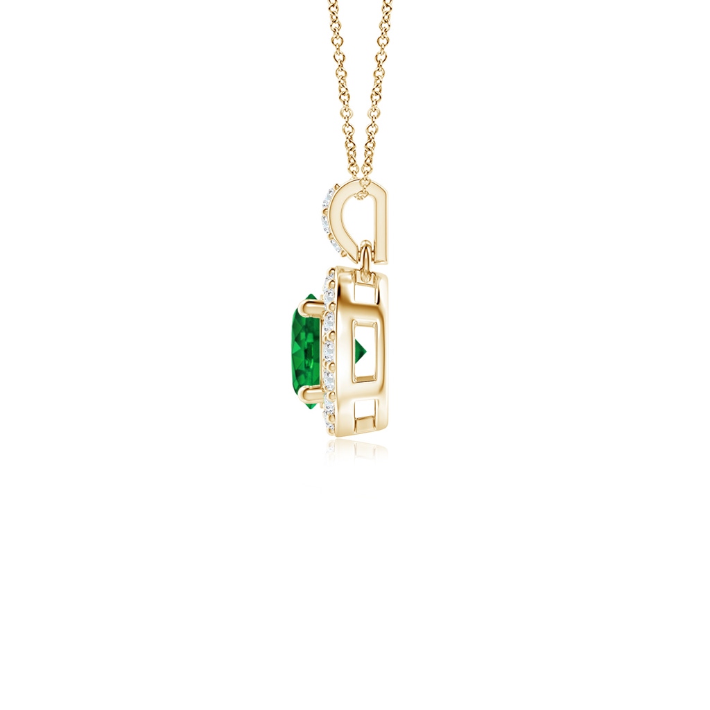 4mm AAAA Round Emerald Dangle Pendant with Diamond Halo in Yellow Gold Side 199