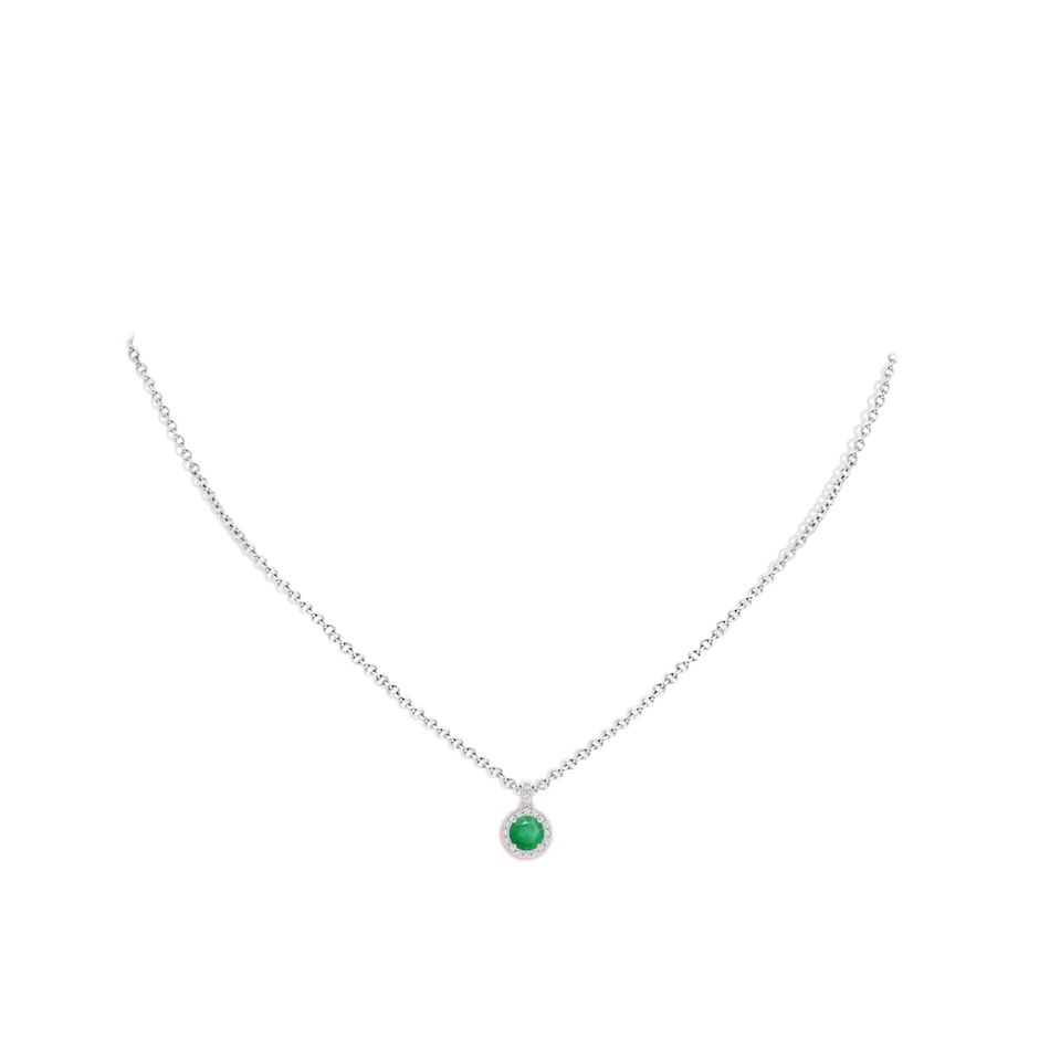 5mm A Round Emerald Dangle Pendant with Diamond Halo in White Gold pen