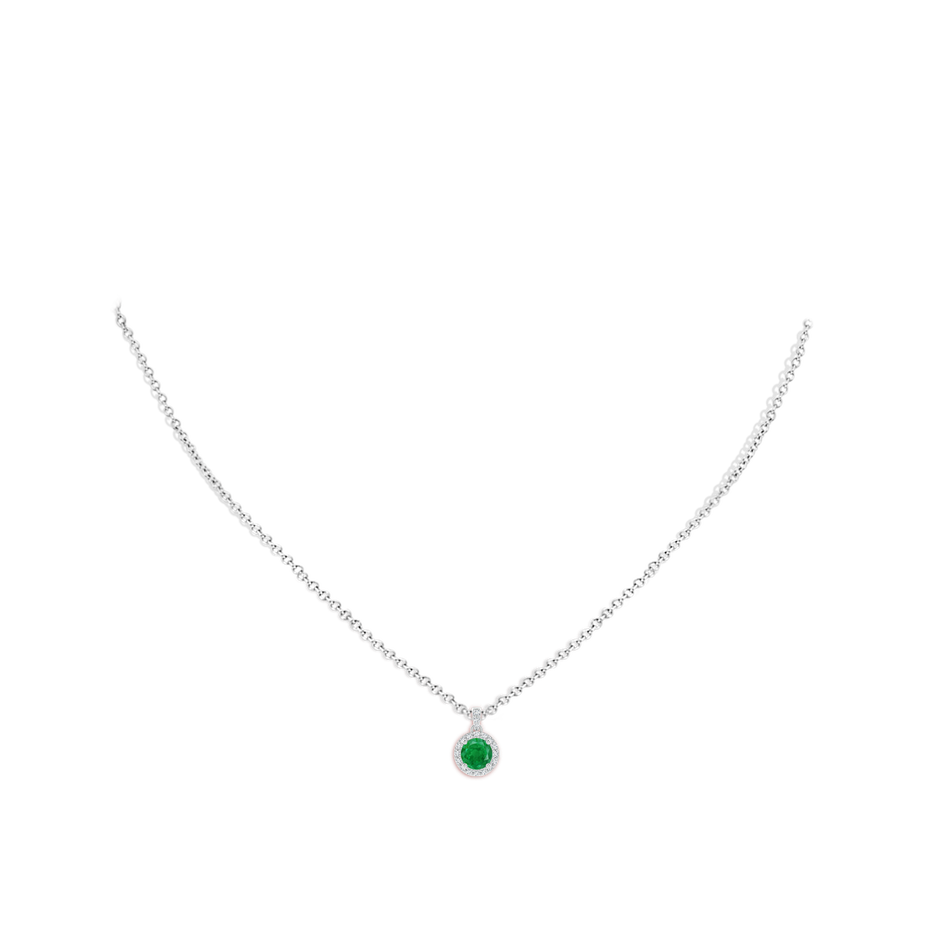5mm AA Round Emerald Dangle Pendant with Diamond Halo in White Gold pen