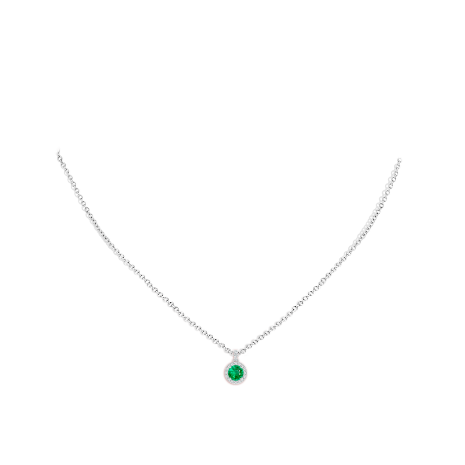 5mm AAA Round Emerald Dangle Pendant with Diamond Halo in P950 Platinum pen