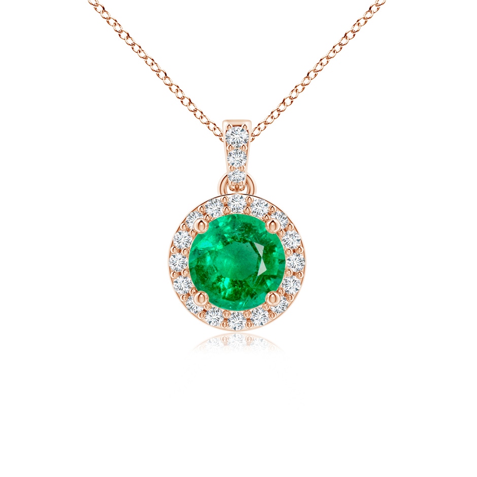 5mm AAA Round Emerald Dangle Pendant with Diamond Halo in Rose Gold 