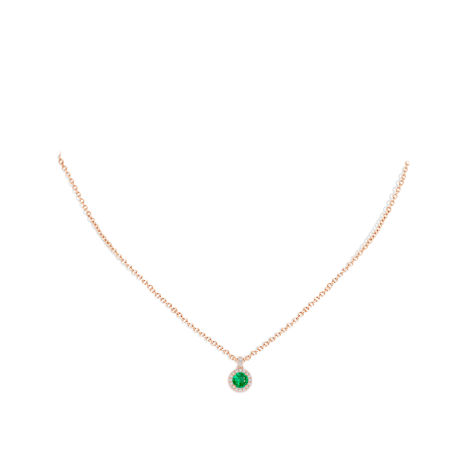 5mm AAA Round Emerald Dangle Pendant with Diamond Halo in Rose Gold pen