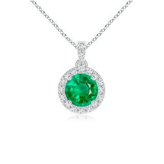 5mm AAA Round Emerald Dangle Pendant with Diamond Halo in White Gold
