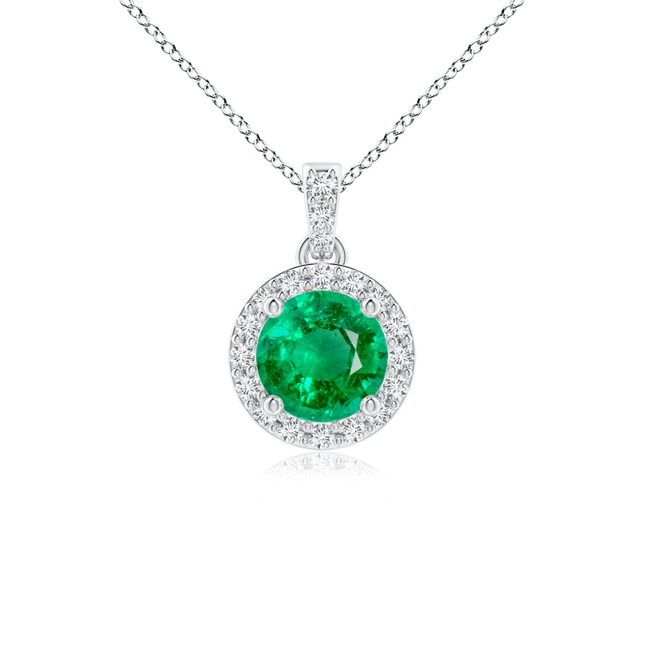 5mm AAA Round Emerald Dangle Pendant with Diamond Halo in White Gold 