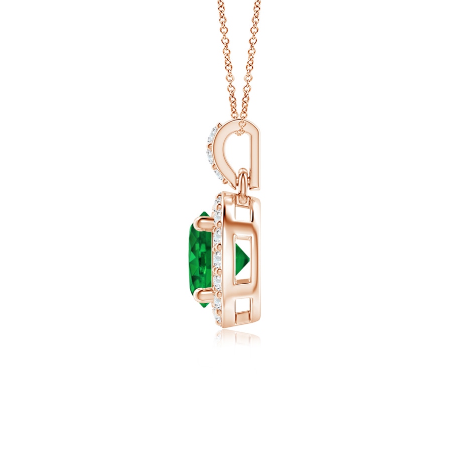 5mm AAAA Round Emerald Dangle Pendant with Diamond Halo in Rose Gold side 199