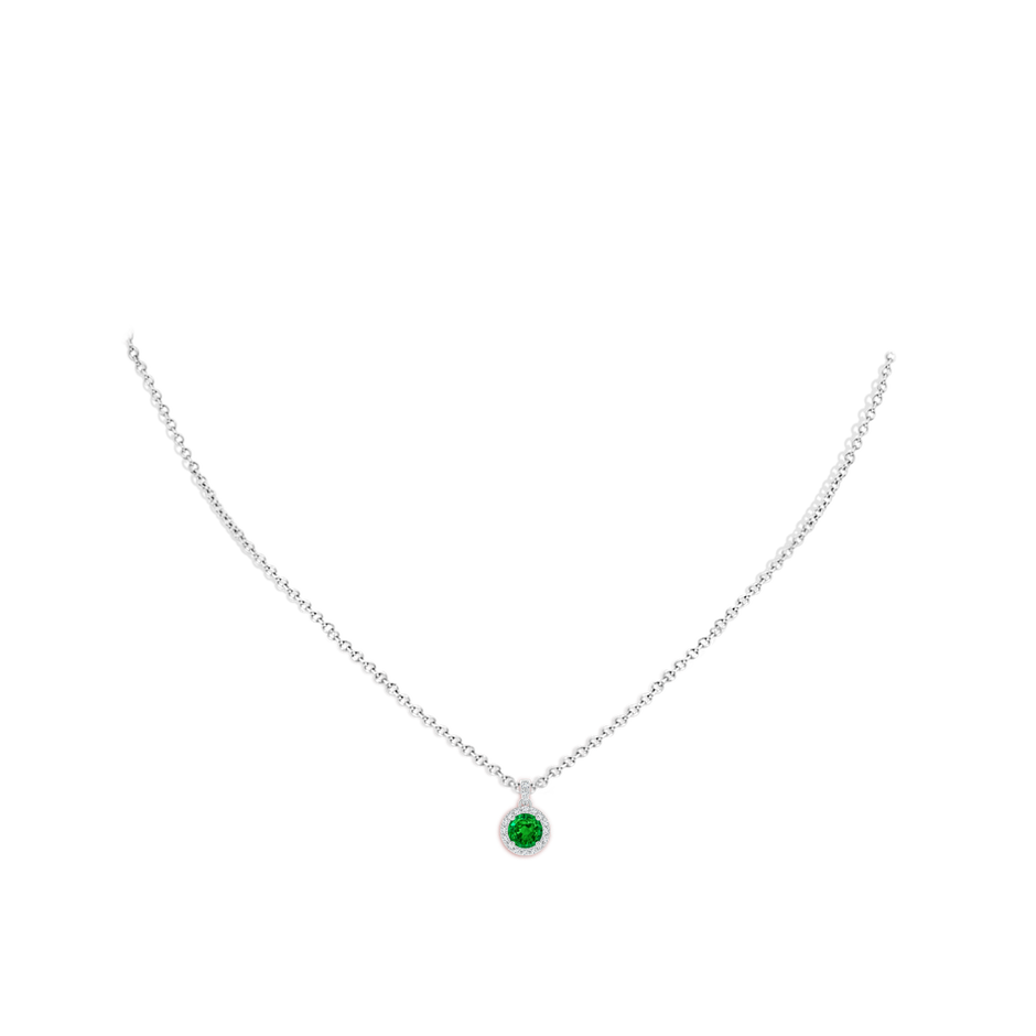 5mm AAAA Round Emerald Dangle Pendant with Diamond Halo in White Gold pen