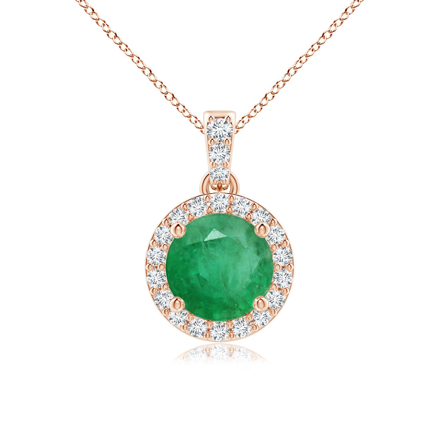 0.89Ct Natural Emerald Round Shape Pendant Necklace With Diamond in 14K Gold (A)