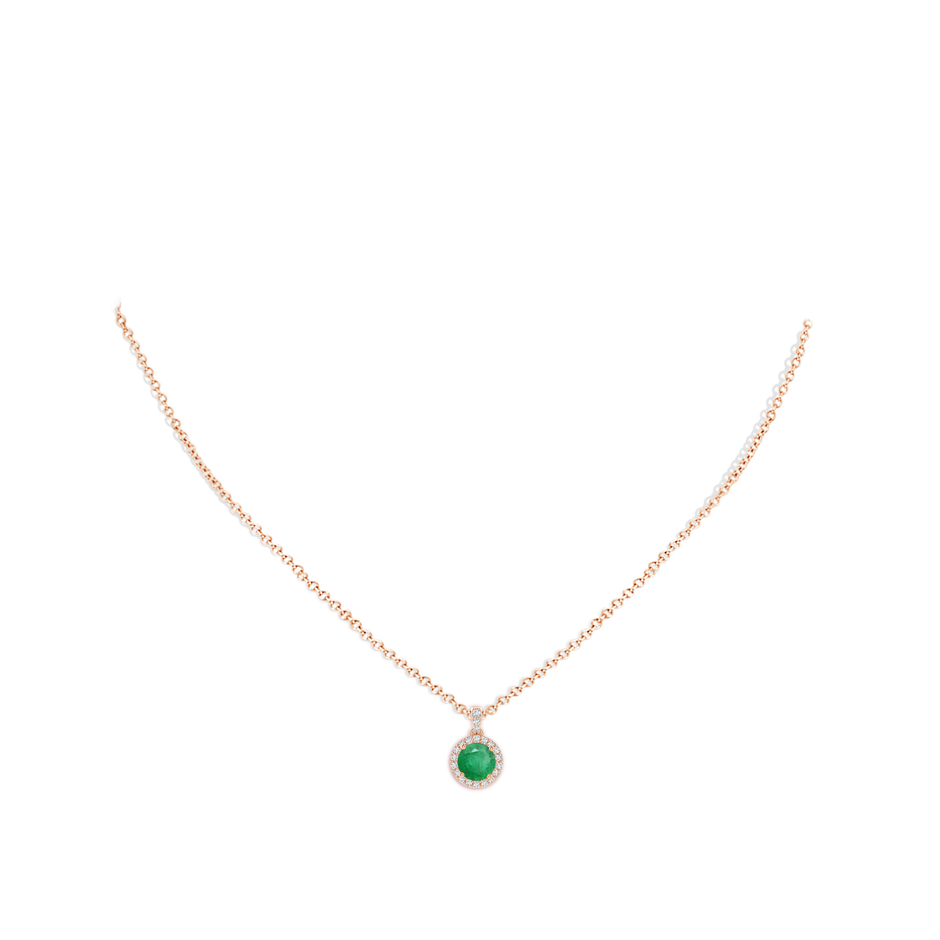 6mm A Round Emerald Dangle Pendant with Diamond Halo in Rose Gold pen