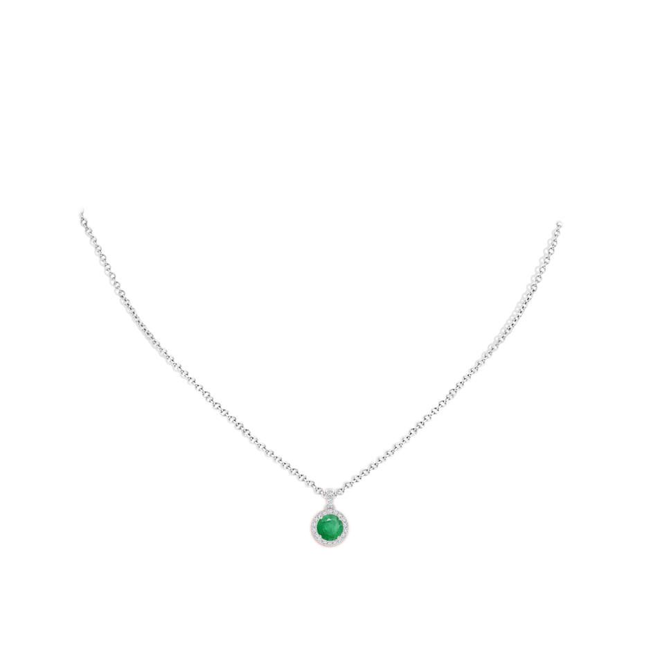 6mm A Round Emerald Dangle Pendant with Diamond Halo in White Gold pen