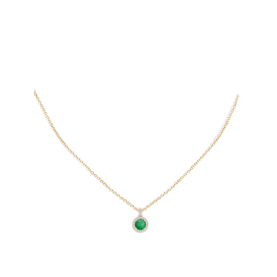 6mm A Round Emerald Dangle Pendant with Diamond Halo in Yellow Gold pen