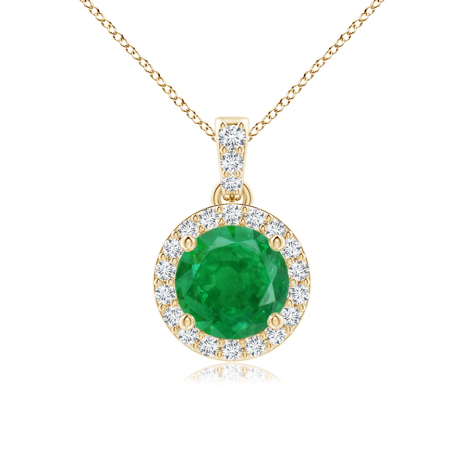 6mm AA Round Emerald Dangle Pendant with Diamond Halo in Yellow Gold 