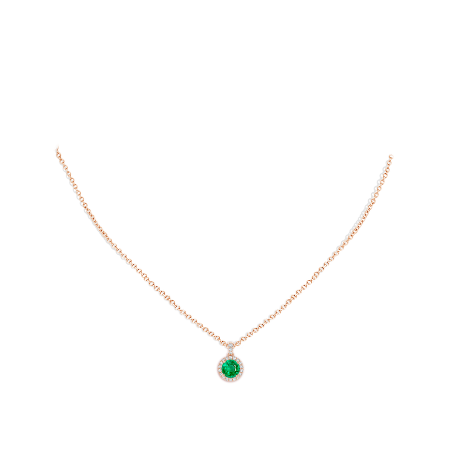 6mm AAA Round Emerald Dangle Pendant with Diamond Halo in Rose Gold pen