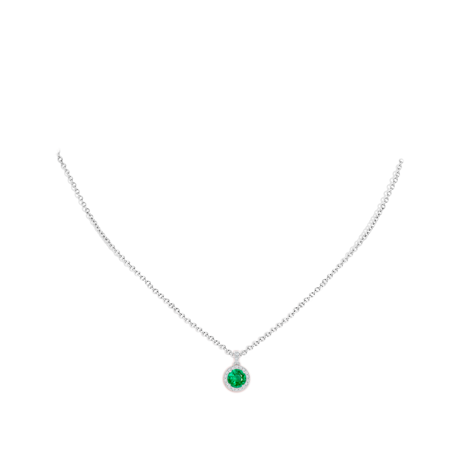 6mm AAA Round Emerald Dangle Pendant with Diamond Halo in White Gold pen