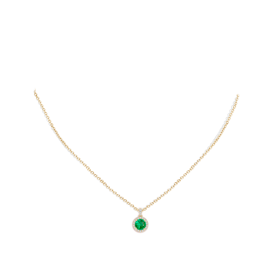 6mm AAA Round Emerald Dangle Pendant with Diamond Halo in Yellow Gold pen