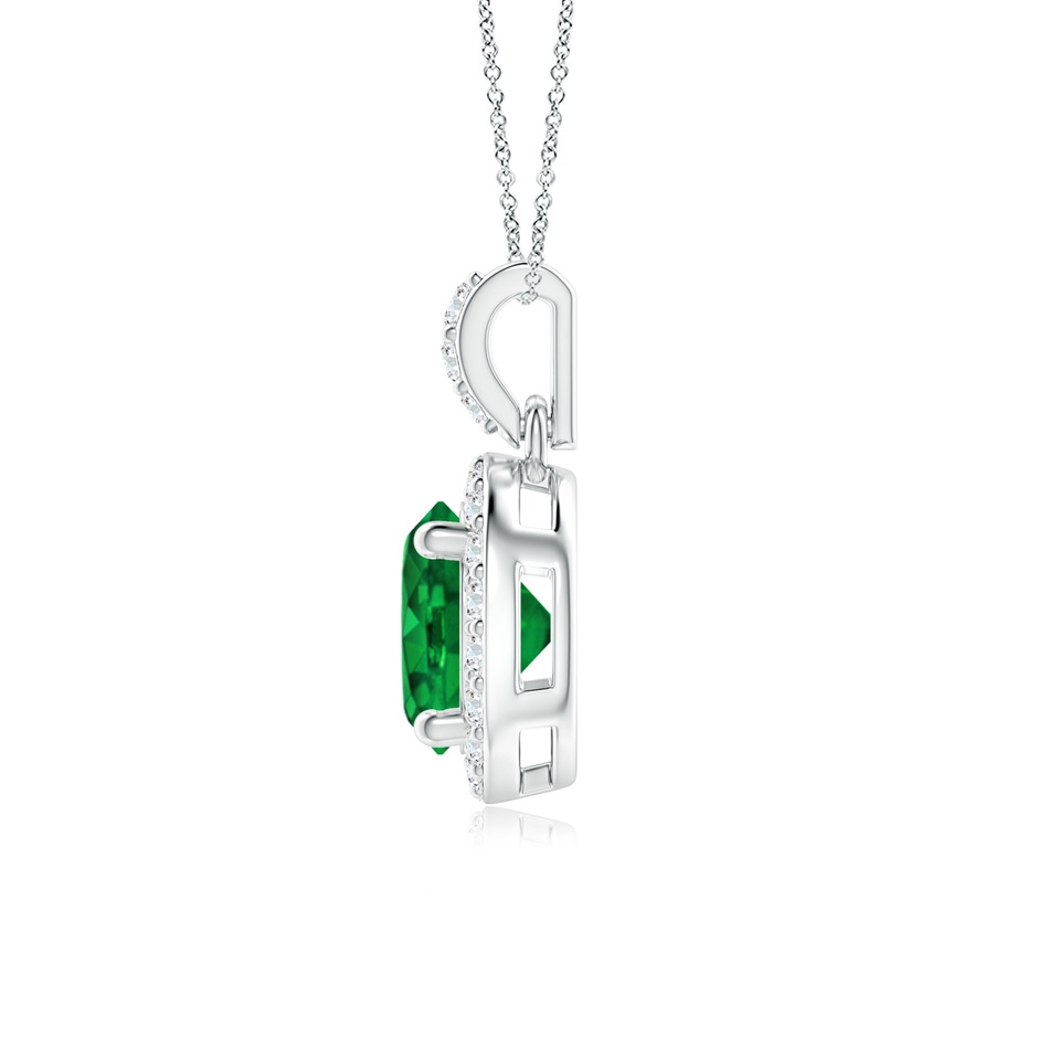 6mm AAAA Round Emerald Dangle Pendant with Diamond Halo in P950 Platinum side 199