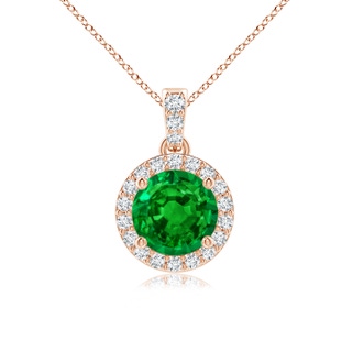 6mm AAAA Round Emerald Dangle Pendant with Diamond Halo in Rose Gold