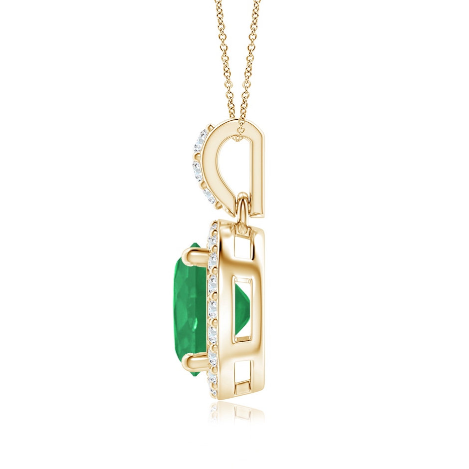 7mm A Round Emerald Dangle Pendant with Diamond Halo in Yellow Gold side 199